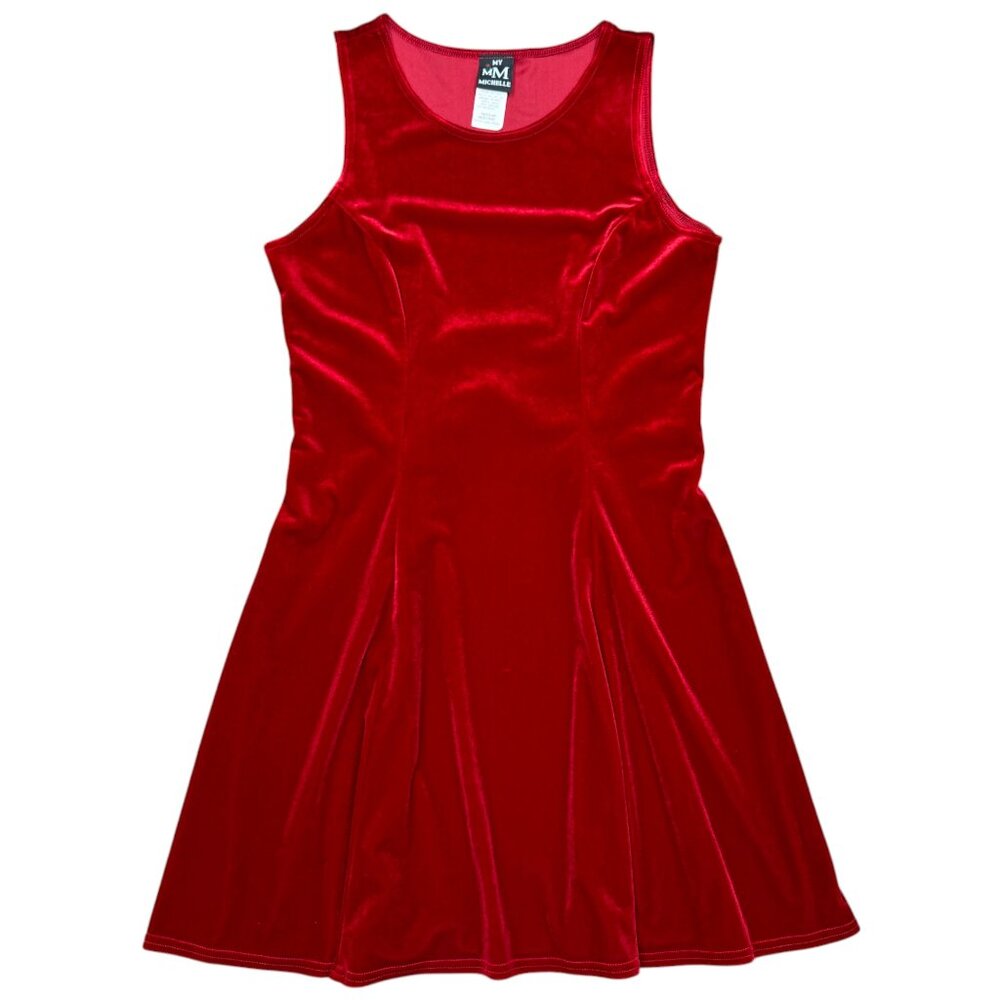 Vintage Velvet Sleeveless Mini Dress Red Tie Back- Size Medium